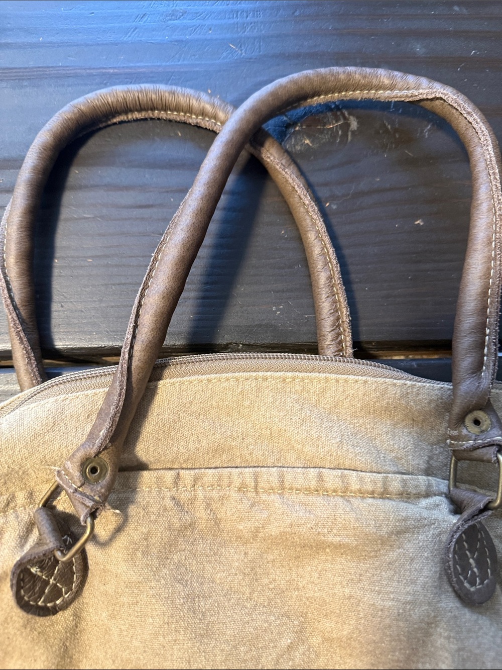 Myra Bag Brown Canvas Tote with Bicycle Print - Picture 5 of 7